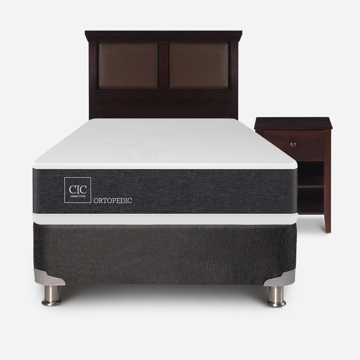 Box Spring 1,5 Plazas Ortopedic 5 Zonas + Set Torino Chocolate