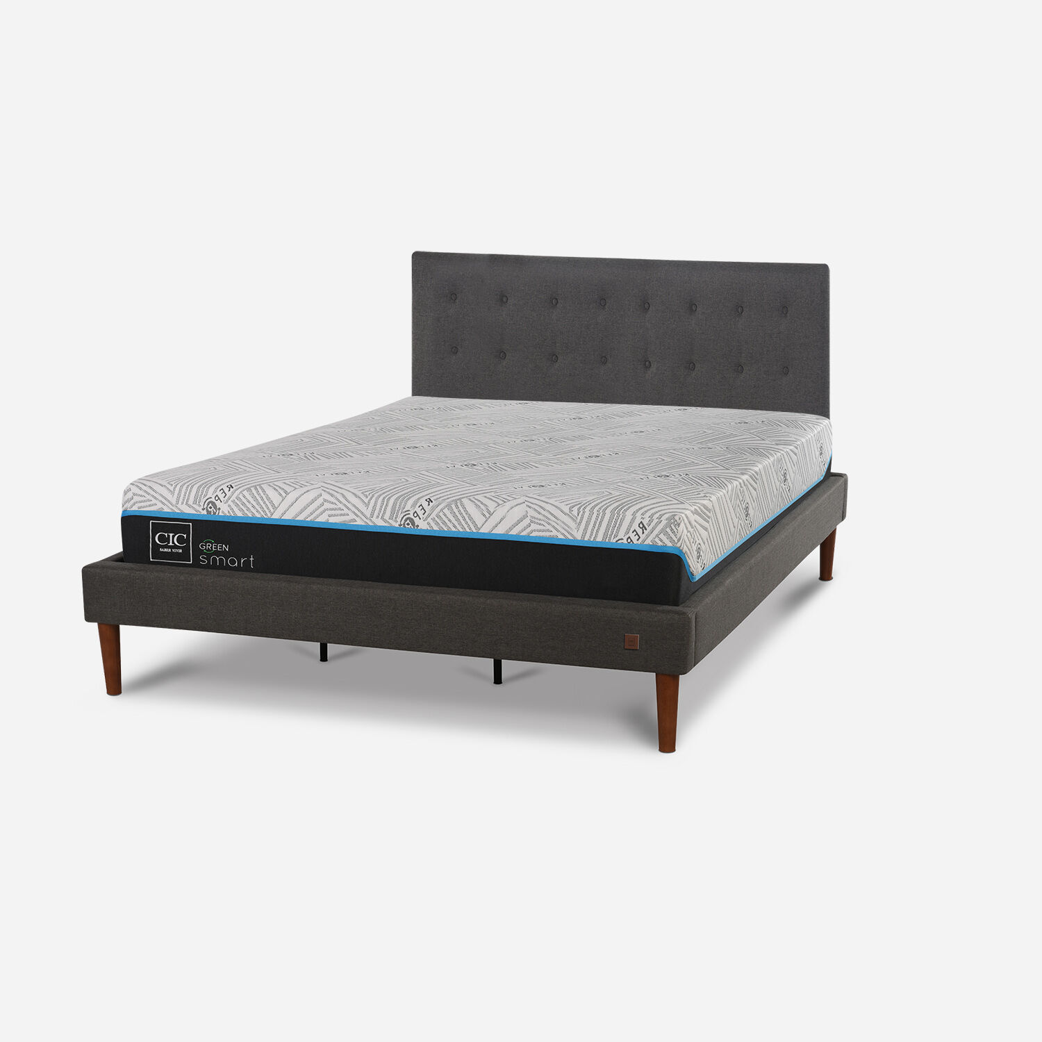 Cama Europea Curve King Infinity Green + Respaldo &Eacute;ufrates
