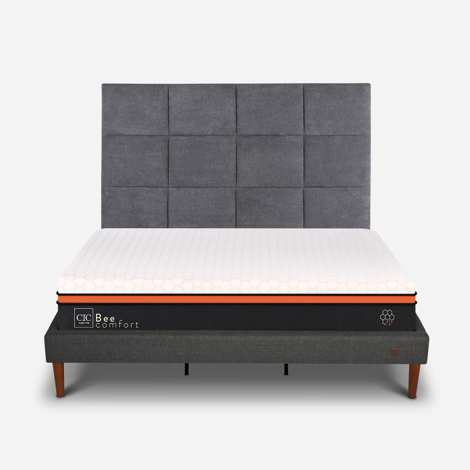 Cama Europea Curve King Bee Comfort + Respaldo T&aacute;mesis