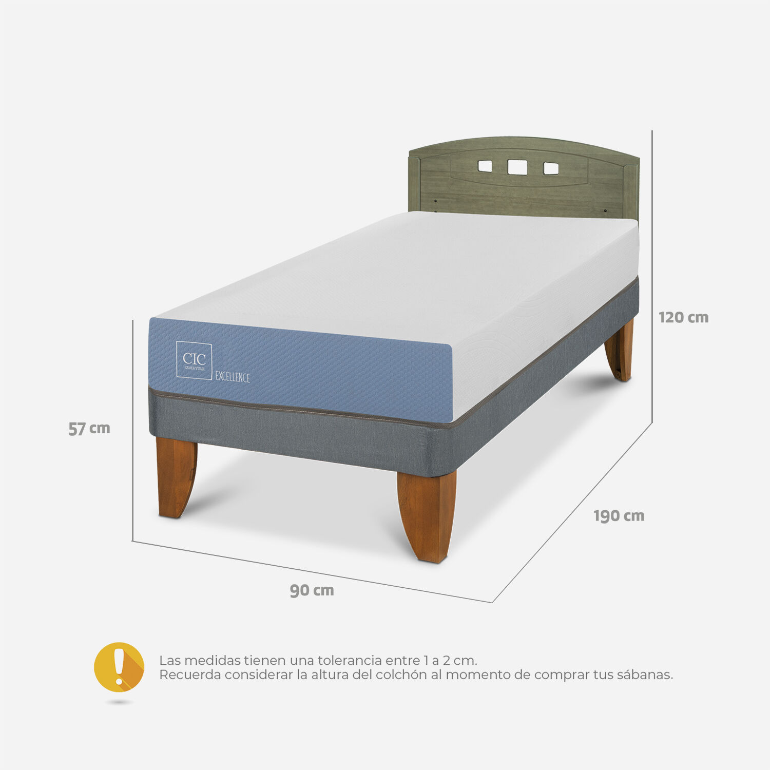 Cama Europea 1 Plaza Excellence + Respaldo Gales Olivo
