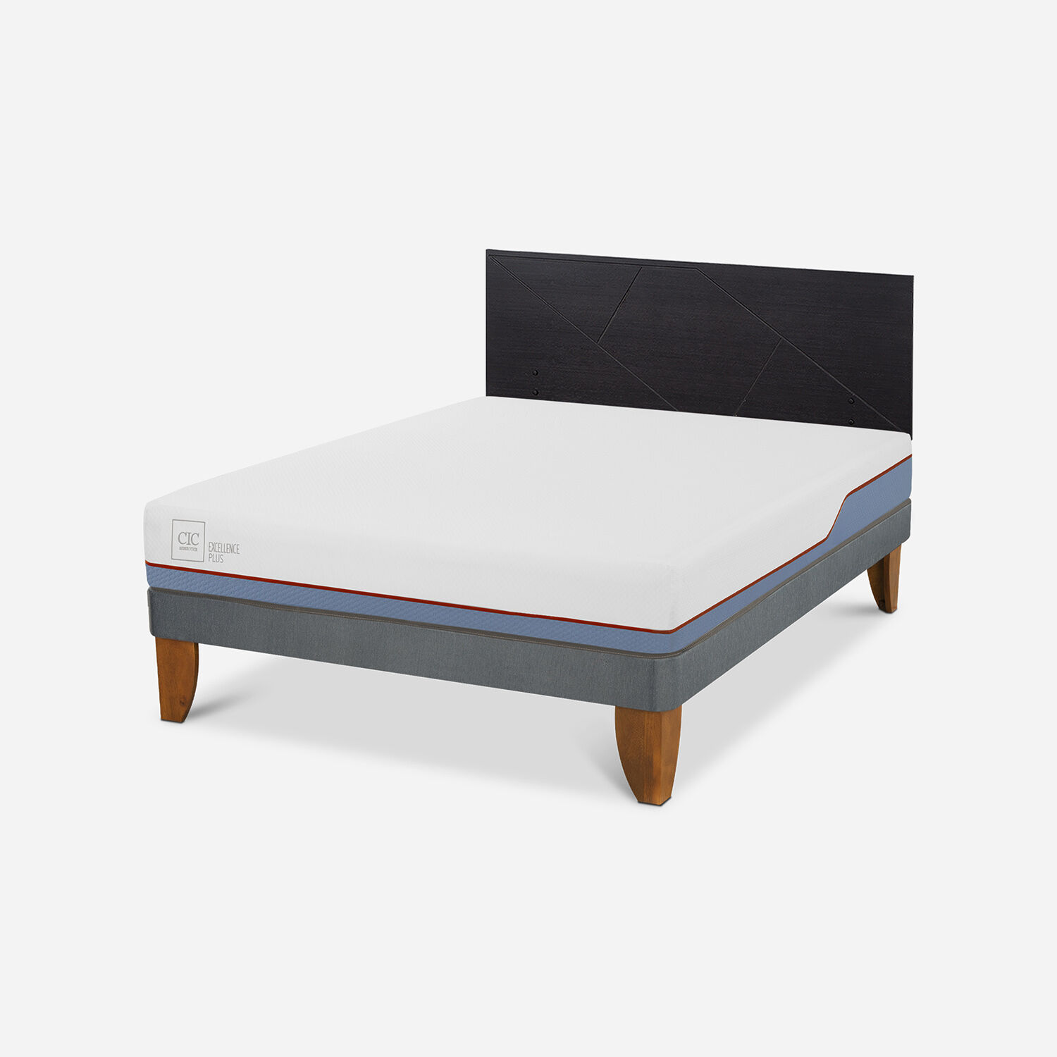 Cama Europea 2 Plazas Excellence Plus Base Normal + Respaldo Villarrica Negro