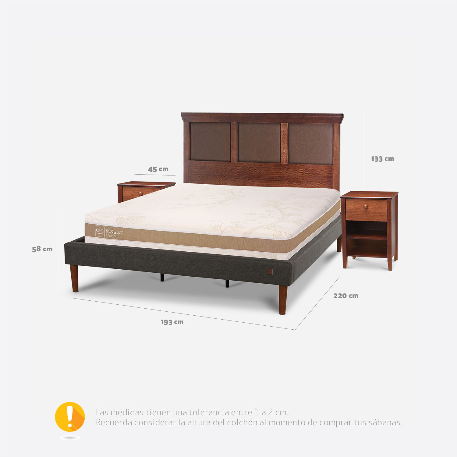 Cama Europea Curve King Rilassati Infinity + Set Torino Caramel