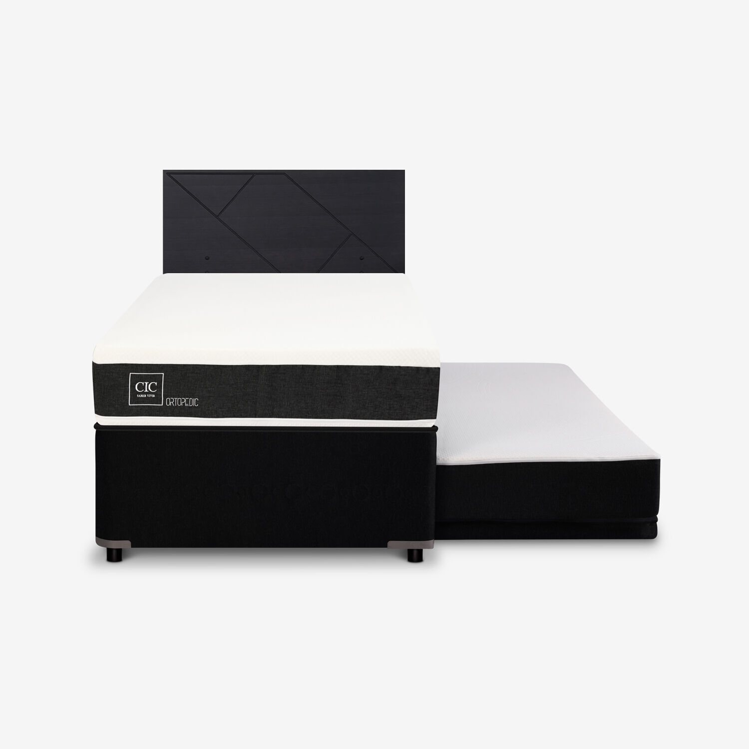 Cama Nido Div&aacute;n Ortopedic + Respaldo Villarrica Negro