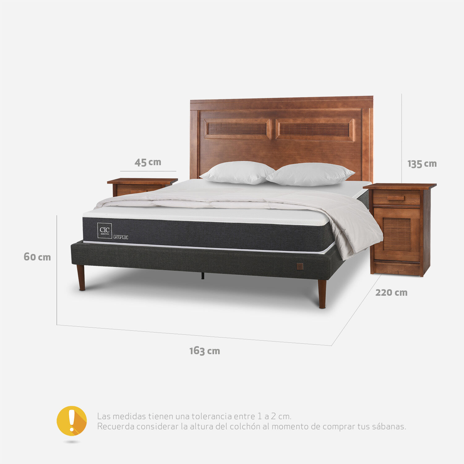 Cama Europea Curve 2 Plazas Ortopedic + Set Mil&aacute;n Caramel + Almohadas + Plum&oacute;n