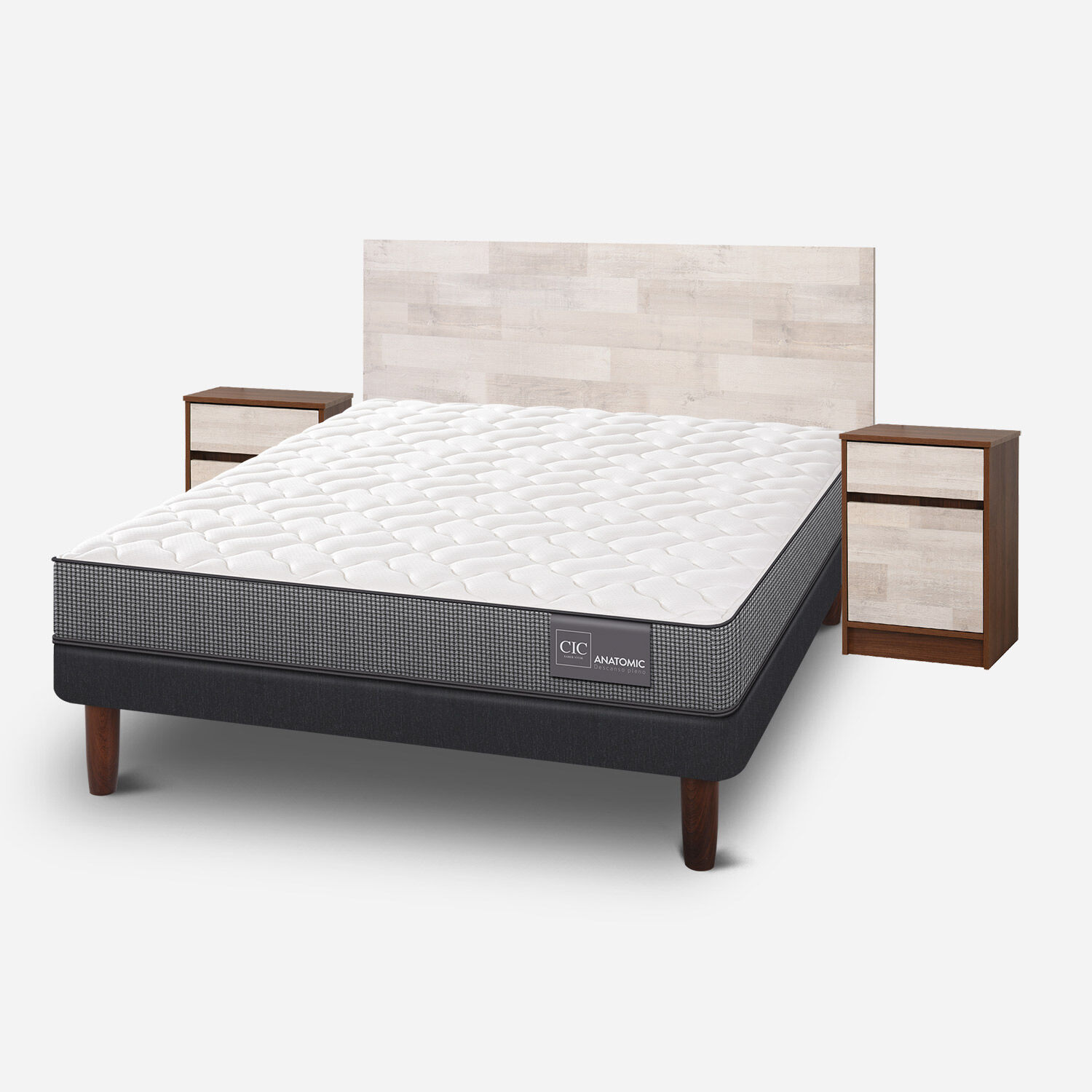 Cama Europea 2 Plazas Anatomic Base Normal + Set Legno