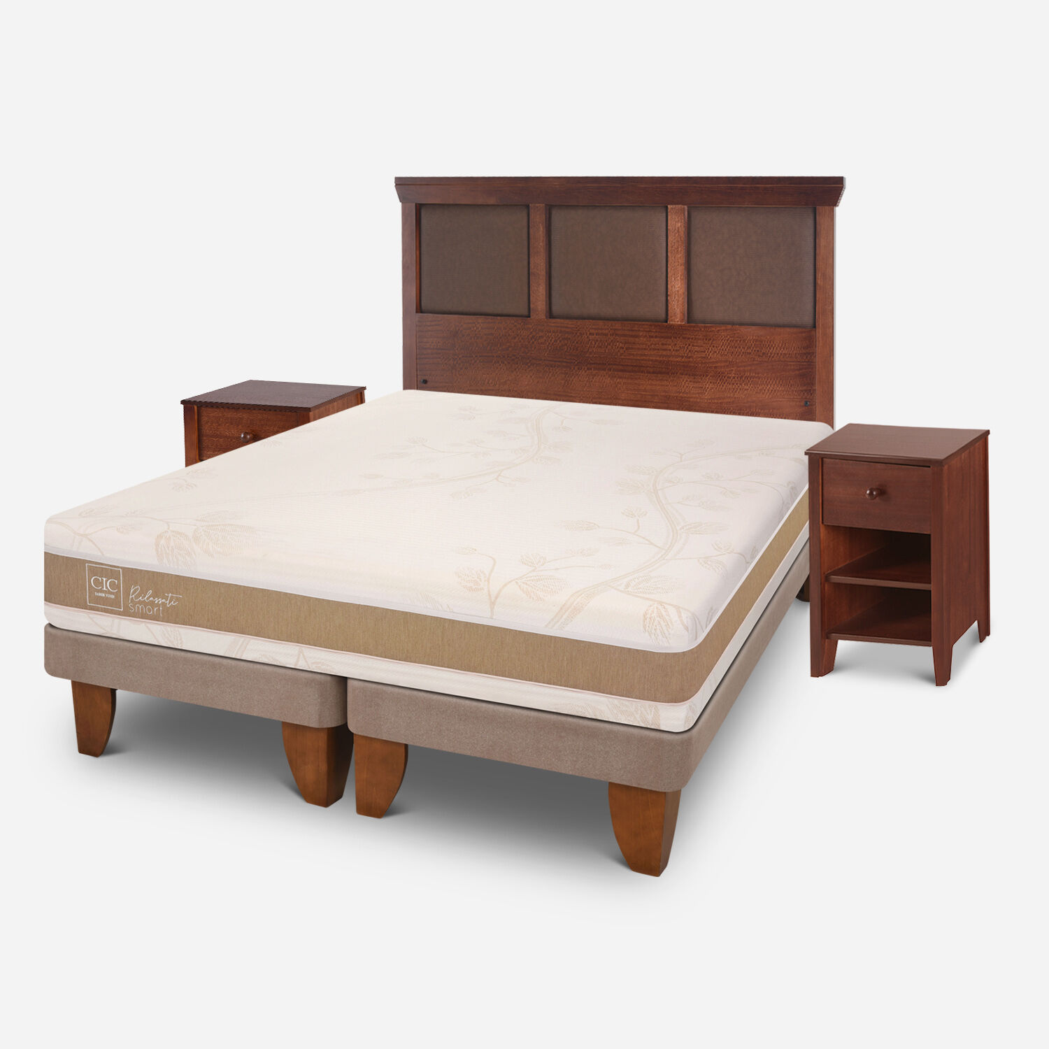 Cama Europea 2 Plazas Rilassati Smart Base Dividida + Set Torino Caramel