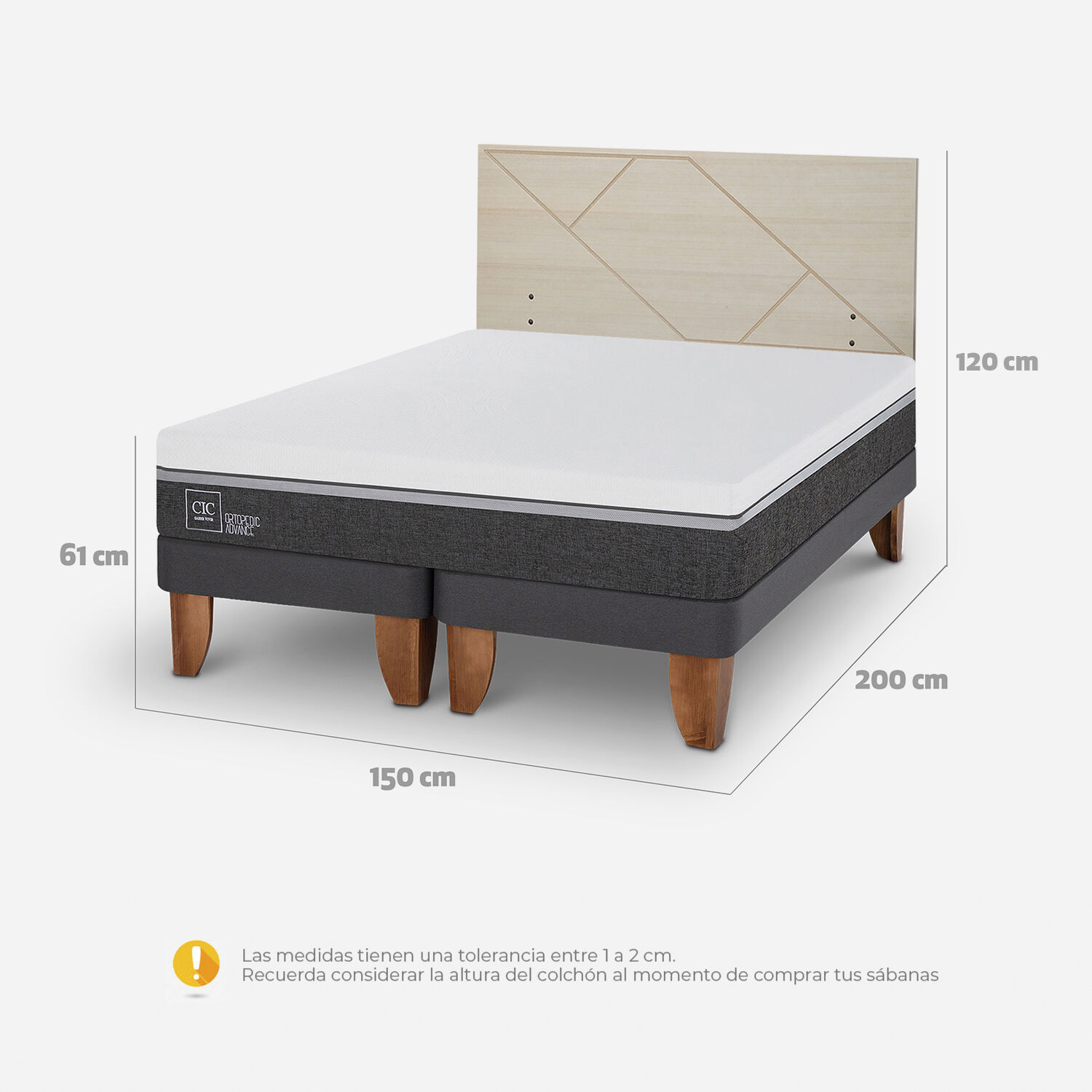 Cama Europea 2 Plazas Ortopedic Advance Base Dividida + Respaldo Villarrica Alpino