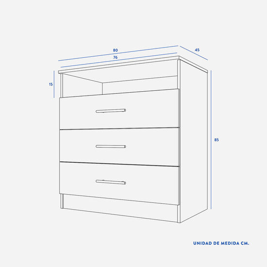 Cómoda Cajonera Atria 3 Cajones Blanco