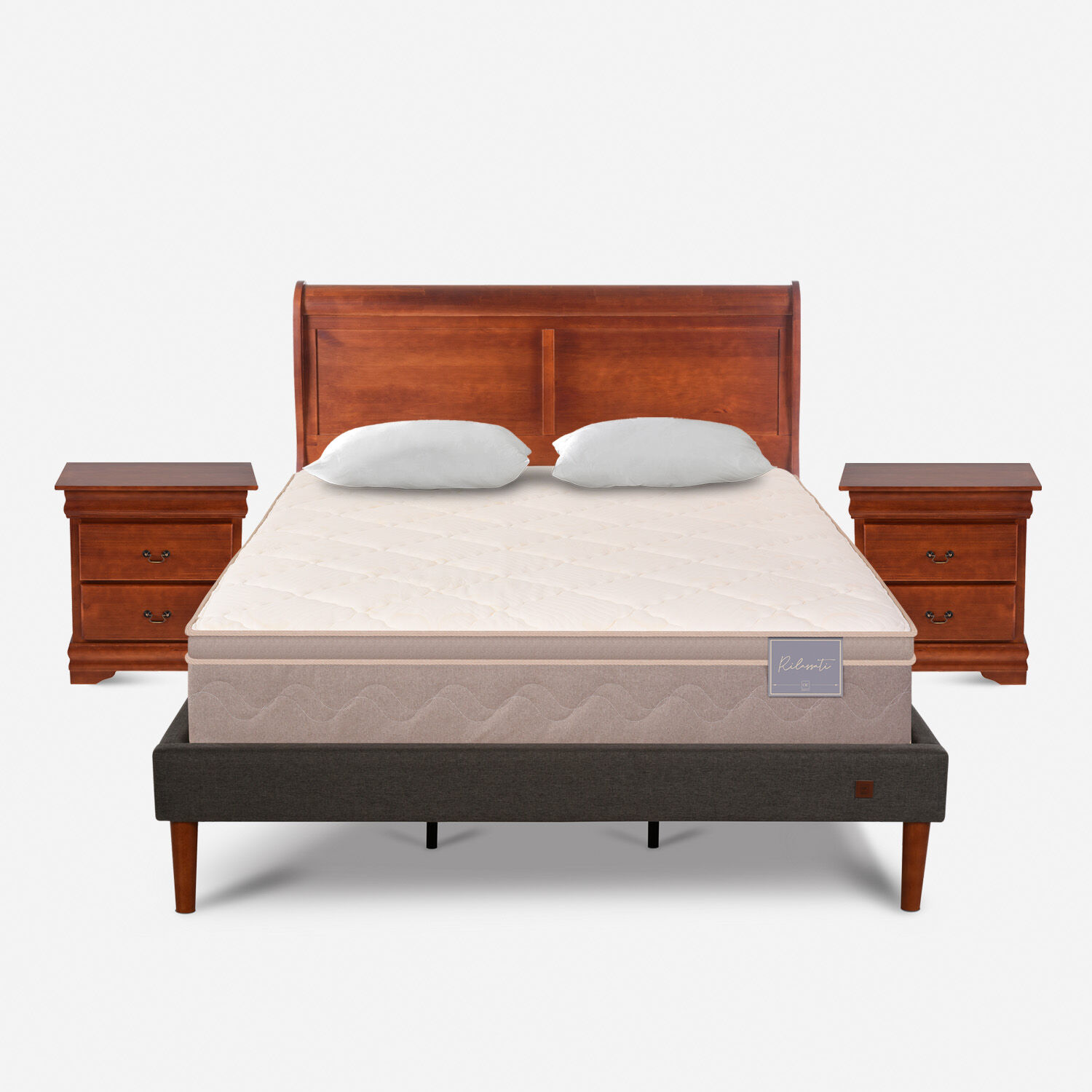 Cama Europea Curve King Rilassati + Set Miro + Almohadas Viscoel&aacute;sticas