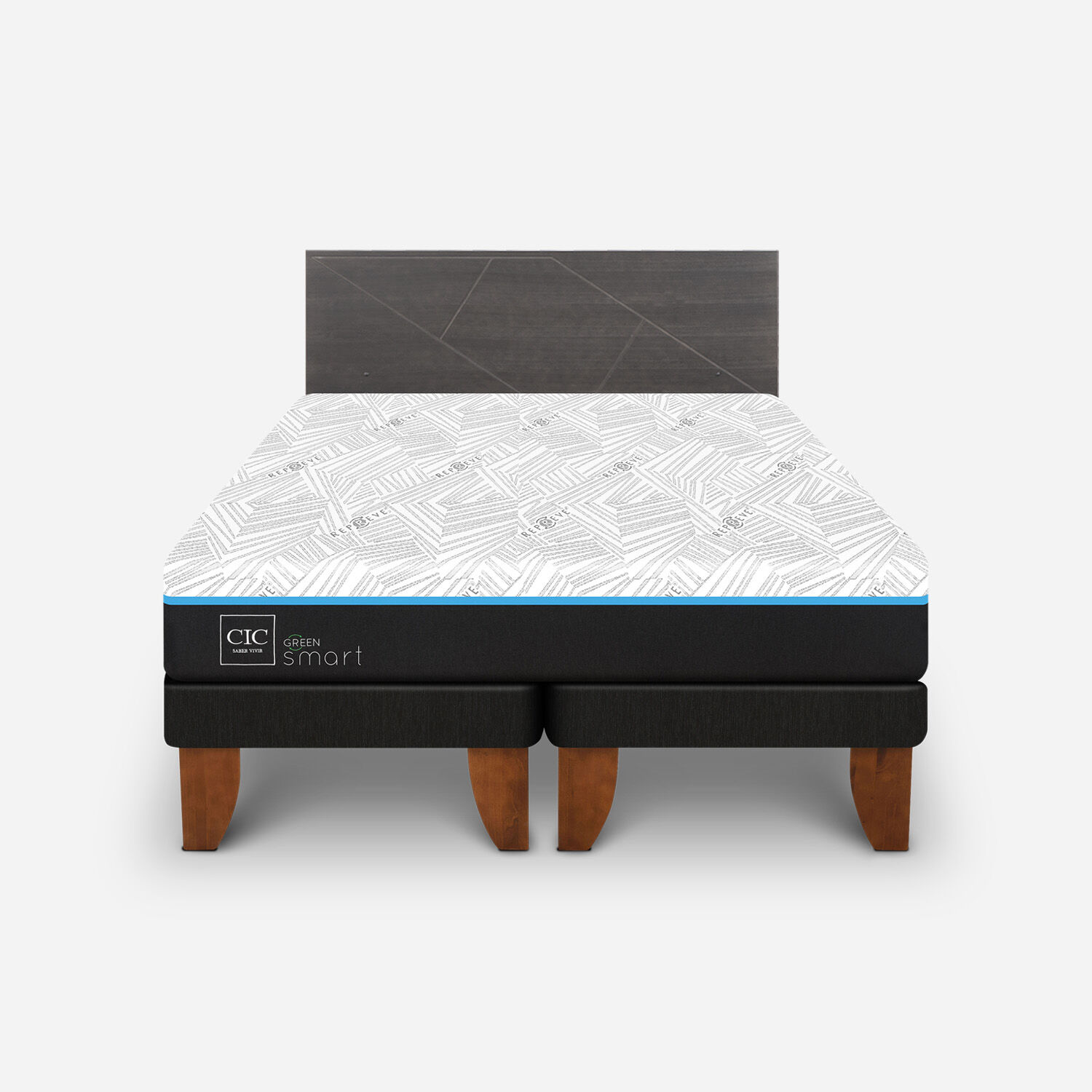 Cama Europea 2 Plazas Green Infinity Base Dividida + Respaldo Villarrica Gris