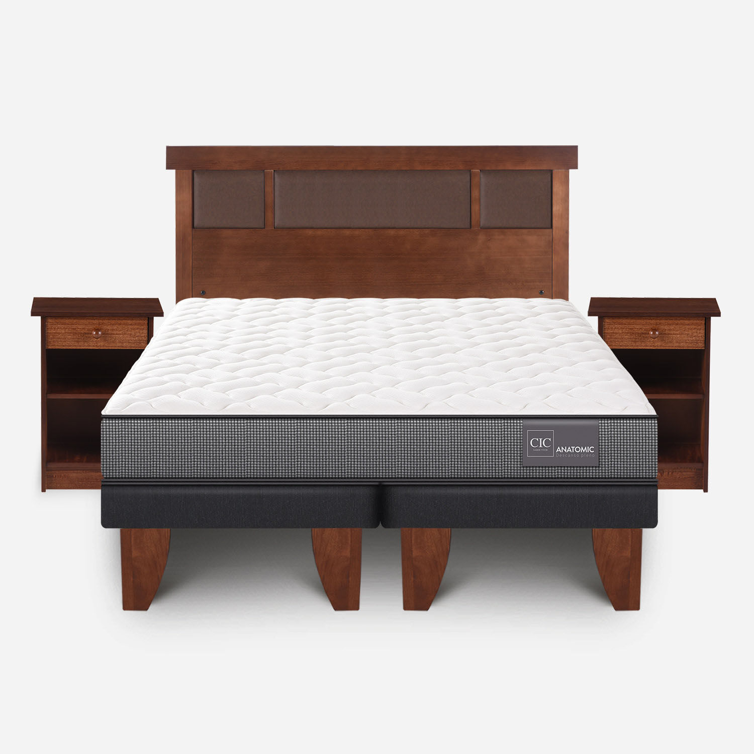 Cama Europea 2 Plazas Anatomic Base Dividida + Set Dubl&iacute;n Caramel