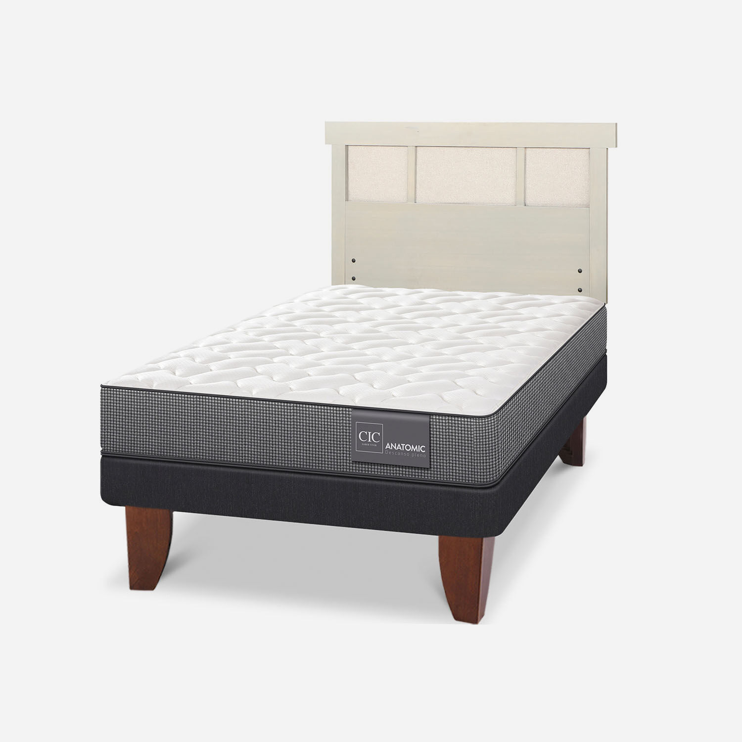 Cama Europea 1,5 Plazas Anatomic + Respaldo Dublín Alpino
