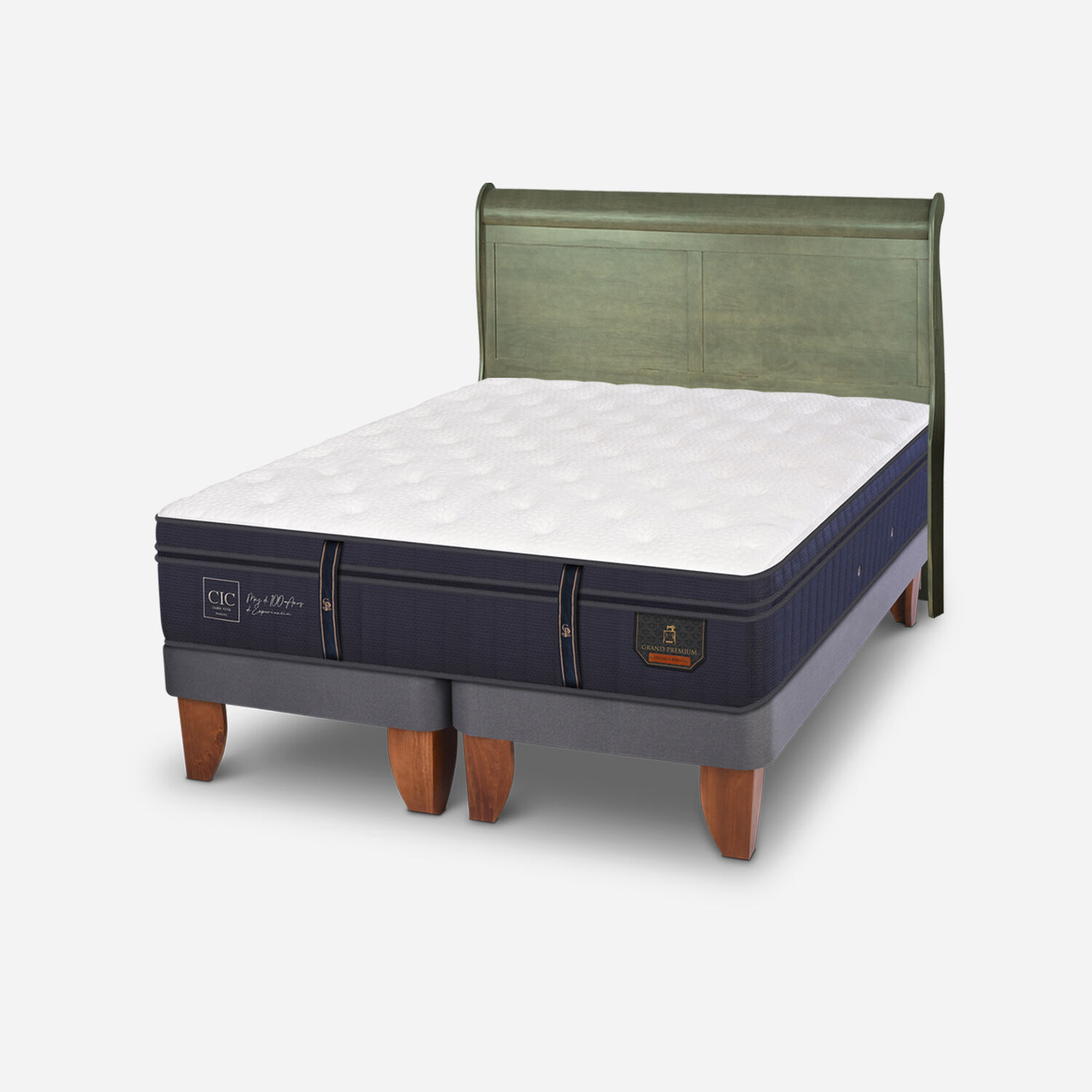 Cama Europea King Grand Premium + Respaldo Mir&oacute; Olivo