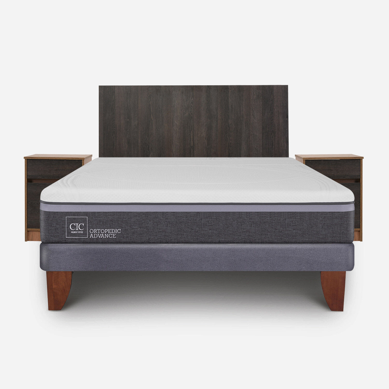 Cama Europea 2 Plazas Ortopedic Advance Base Normal + Set Espresso