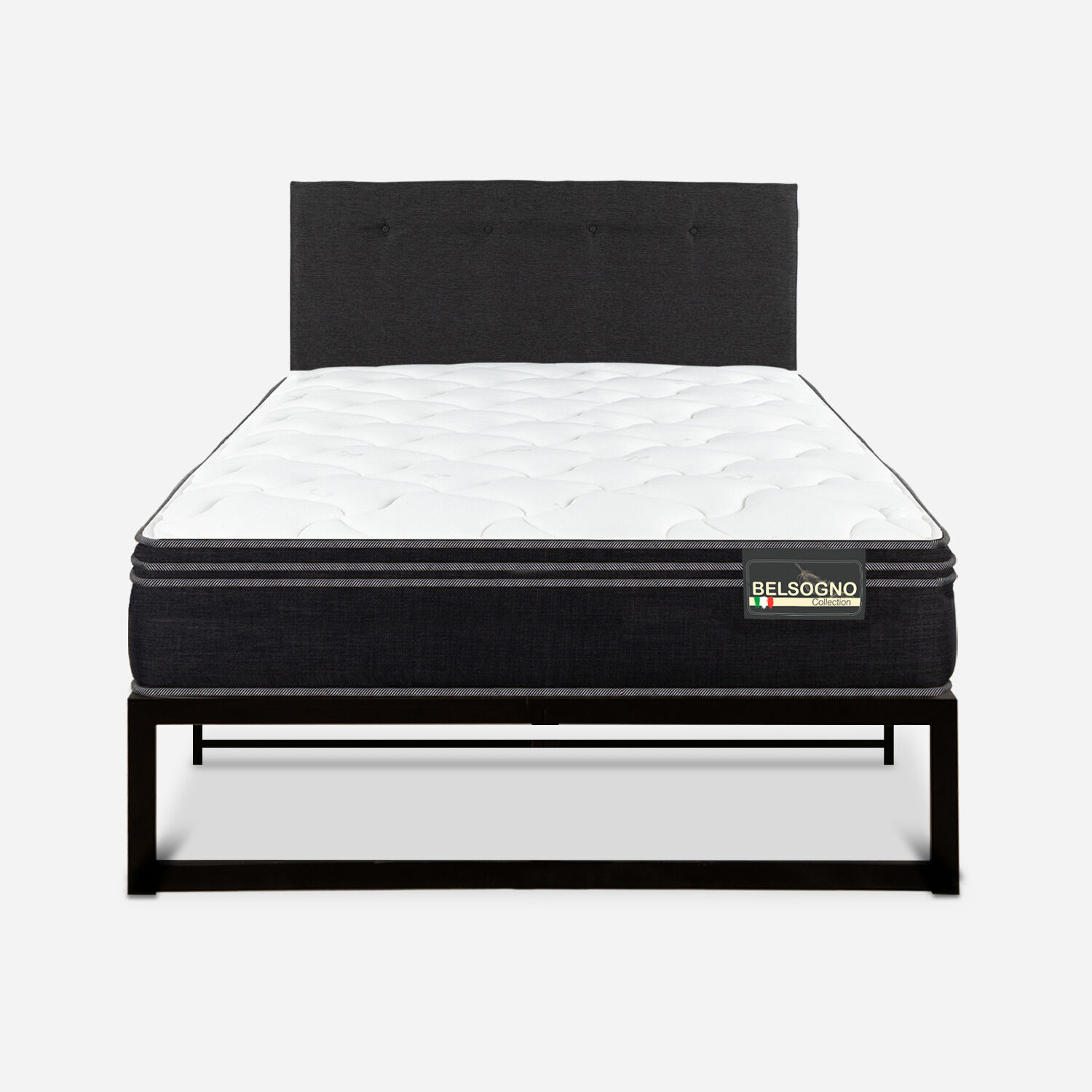 Cama Iron Smart Belsogno 1,5 Plazas Premium Black con Respaldo Black