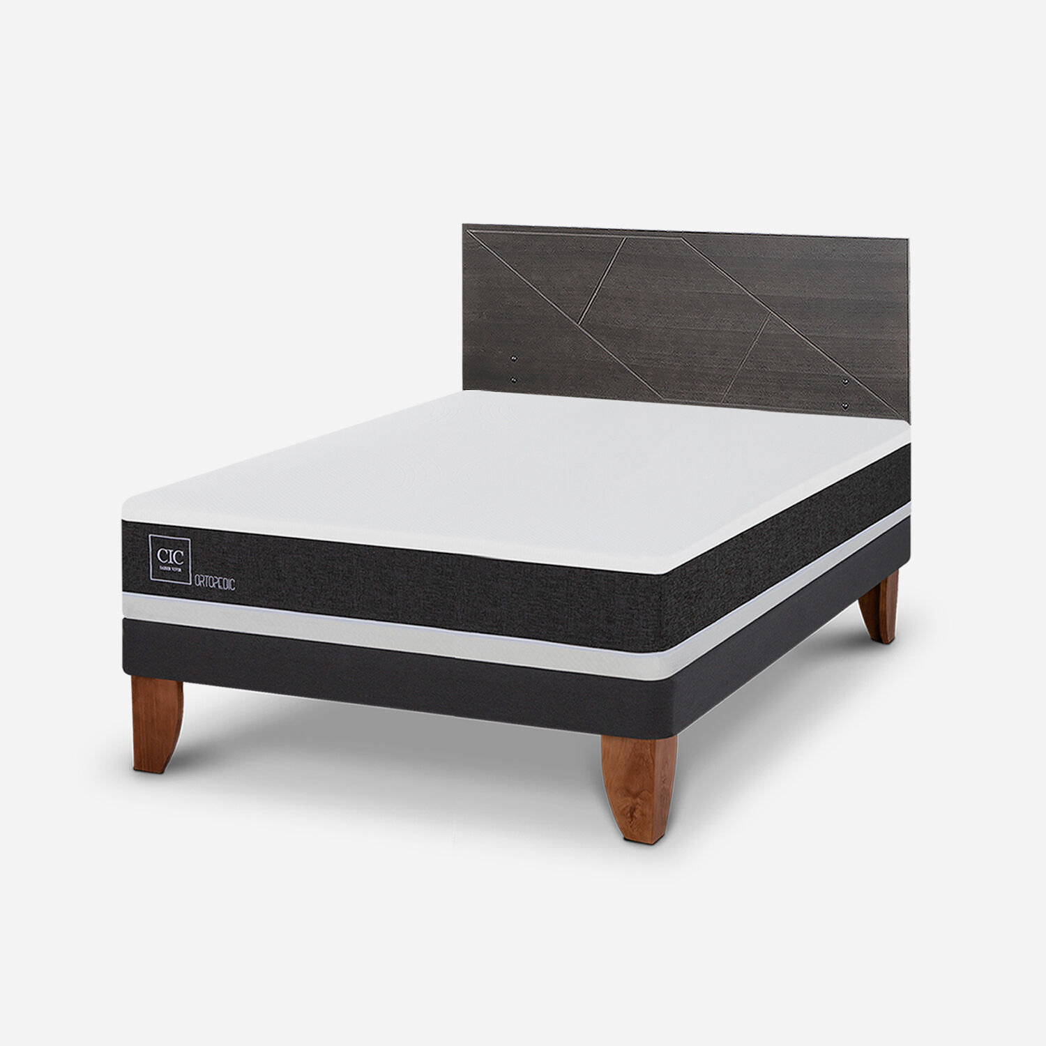 Cama Europea 2 Plazas Ortopedic Base Normal + Respaldo Villarrica Gris