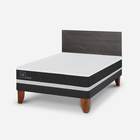 Cama Europea 2 Plazas Ortopedic Base Normal + Respaldo Villarrica Gris