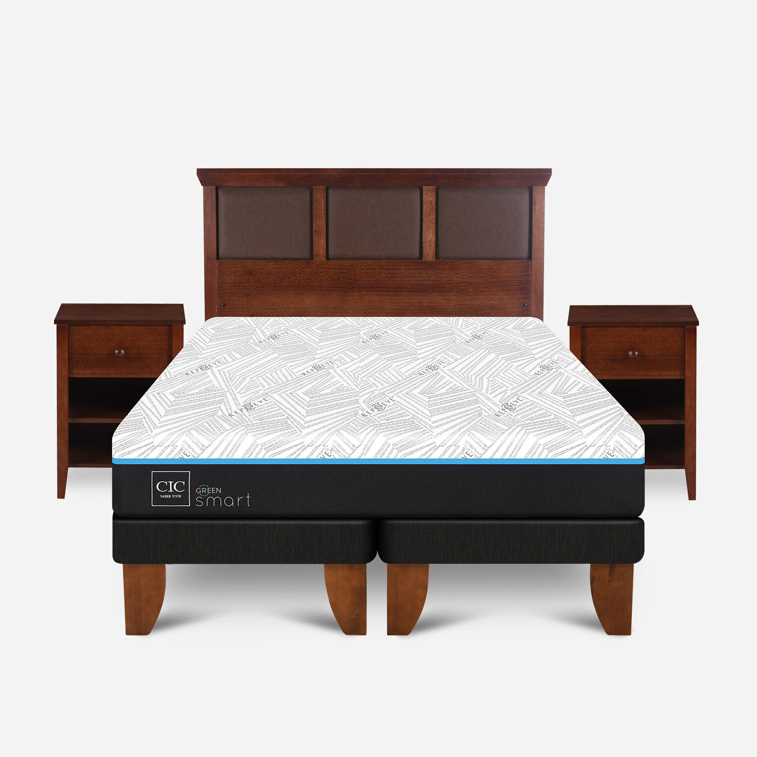 Cama Europea 2 Plazas Infinity Green Base Dividida + Set Torino Caramel