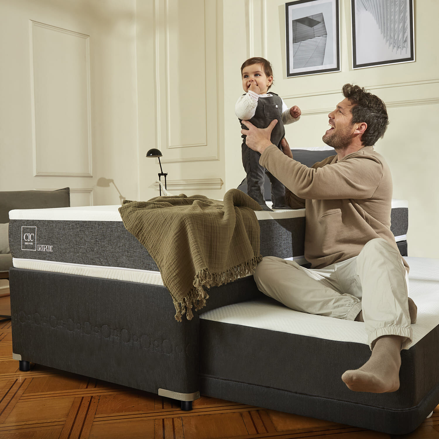 Cama Nido Div&aacute;n Ortopedic + Respaldo Gales Gris