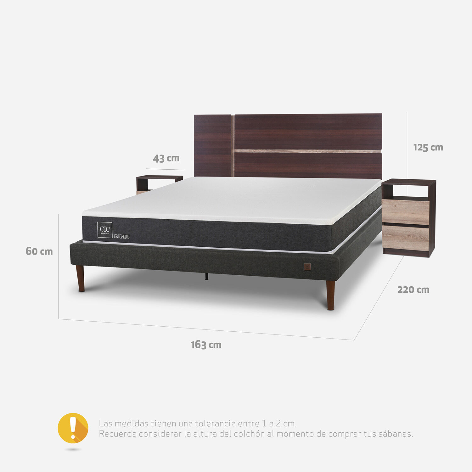 Cama Europea Curve 2 Plazas Ortopedic + Set Enio