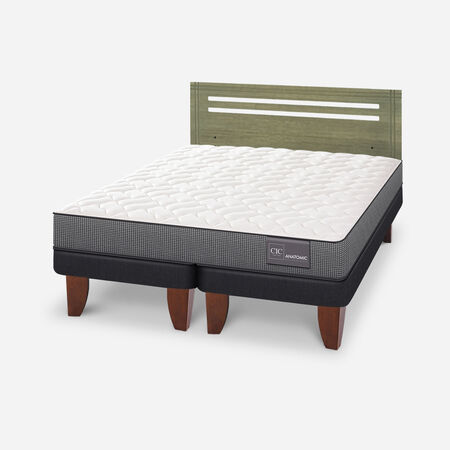 Cama Europea 2 Plazas Anatomic Base Dividida + Respaldo Múnich Olivo