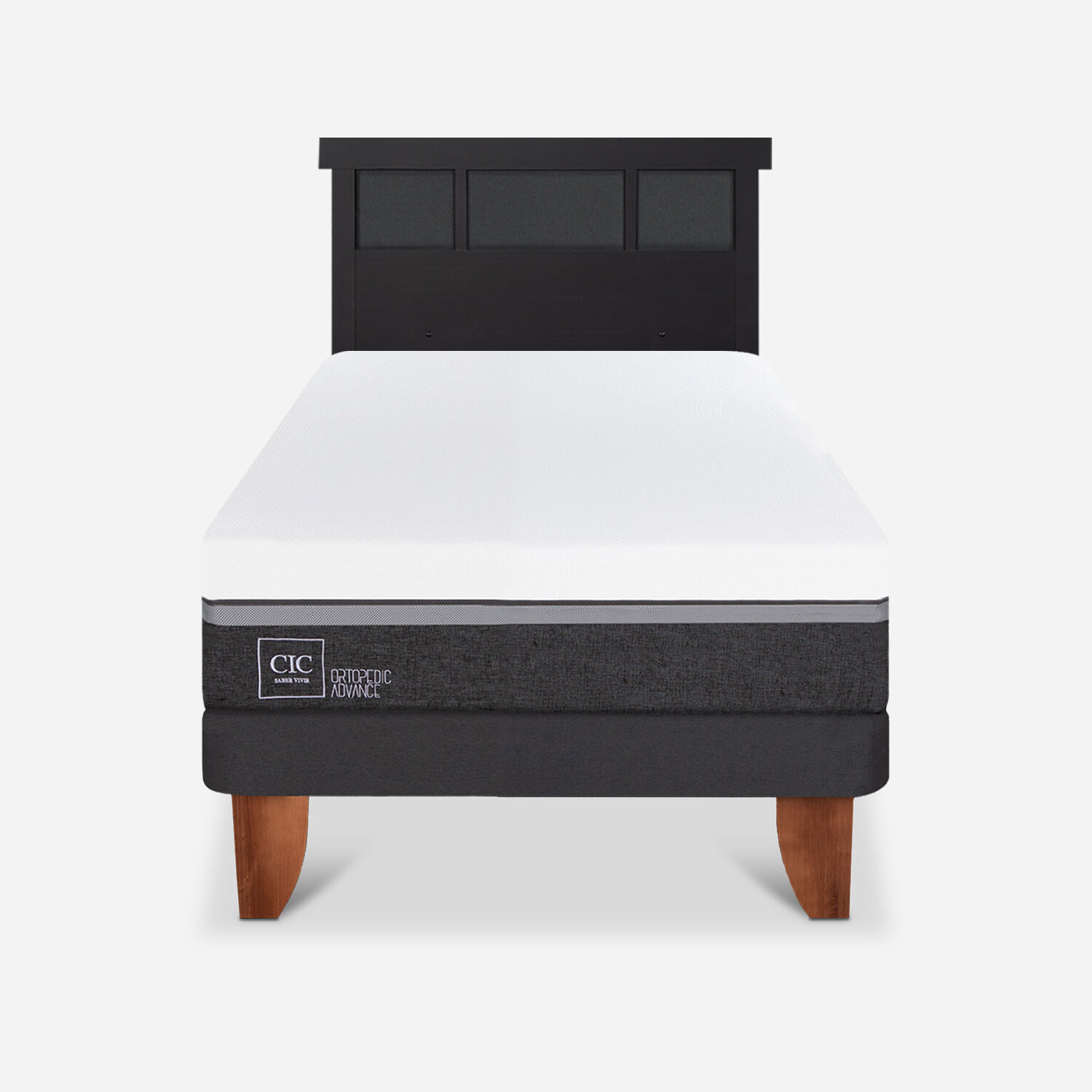 Cama Europea 1,5 Plazas Ortopedic Advance + Respaldo Dublín Negro