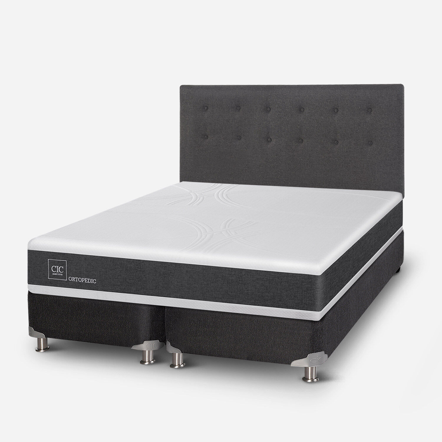 Box Spring 2 Plazas Ortopedic Base Dividida 5 Zonas + Respaldo &Eacute;ufrates