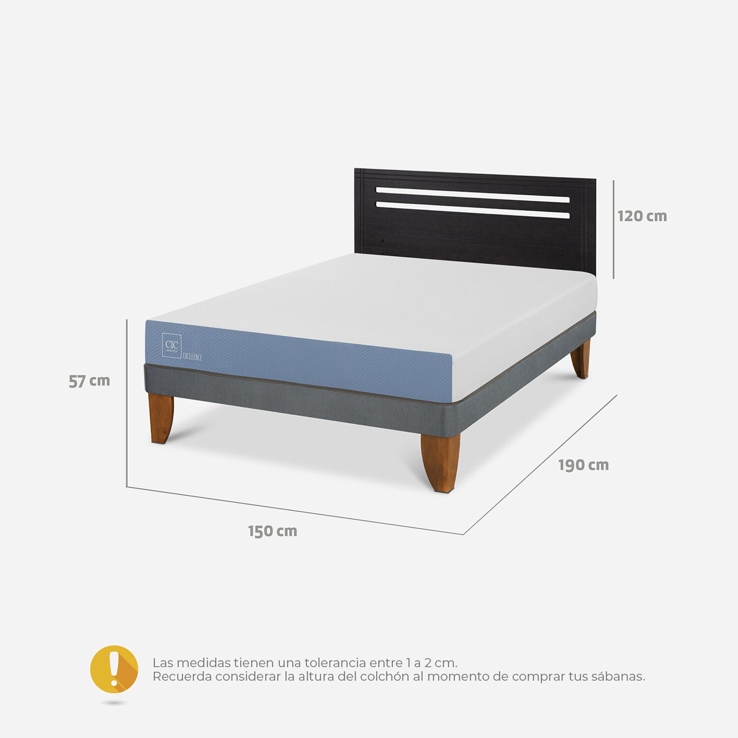 Cama Europea 2 Plazas Excellence Base Normal + Respaldo M&uacute;nich Negro
