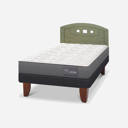 Cama Europea 1,5 Plazas Anatomic + Respaldo Gales Olivo