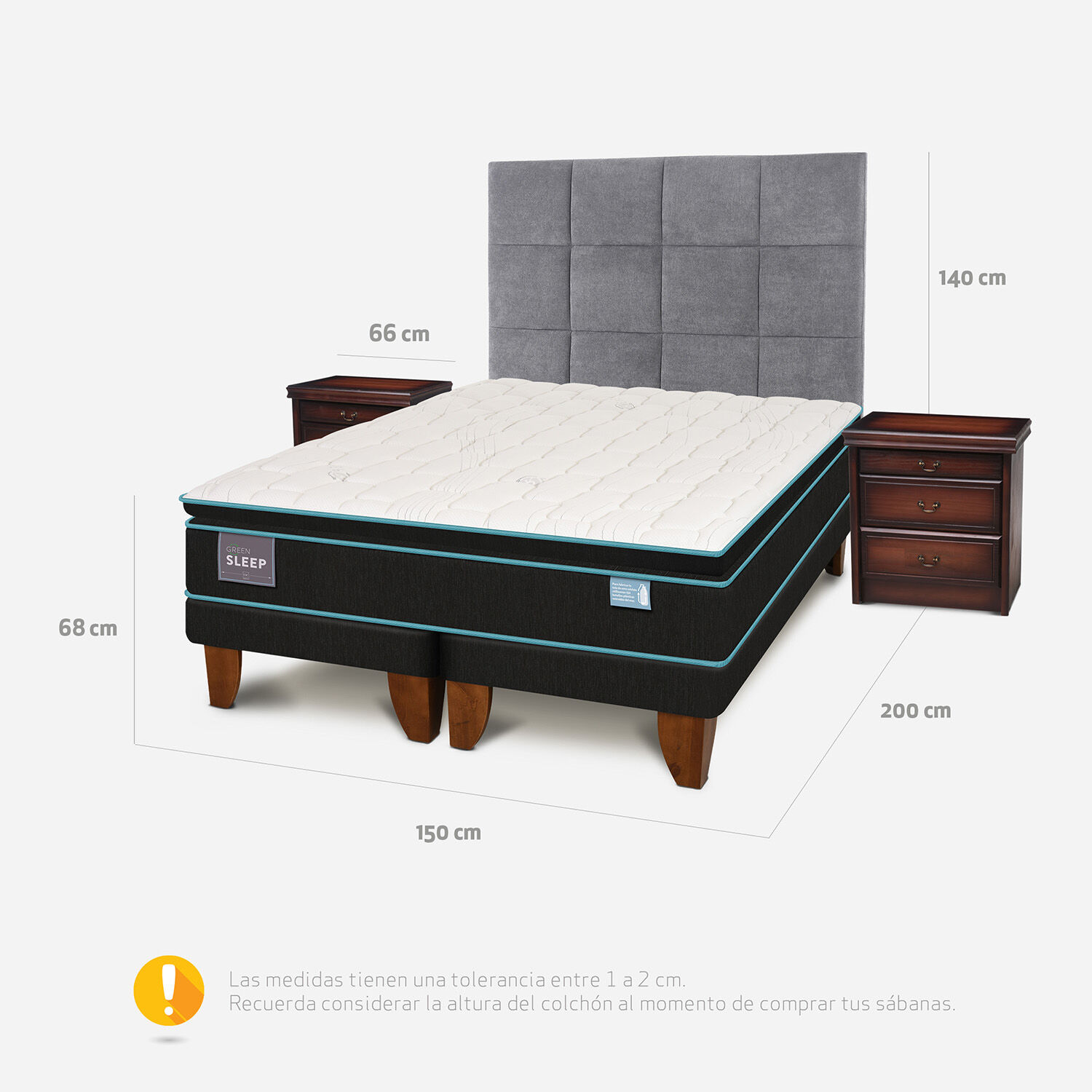 Cama Europea 2 Plazas Base Dividida Green Sleep + Set Támesis