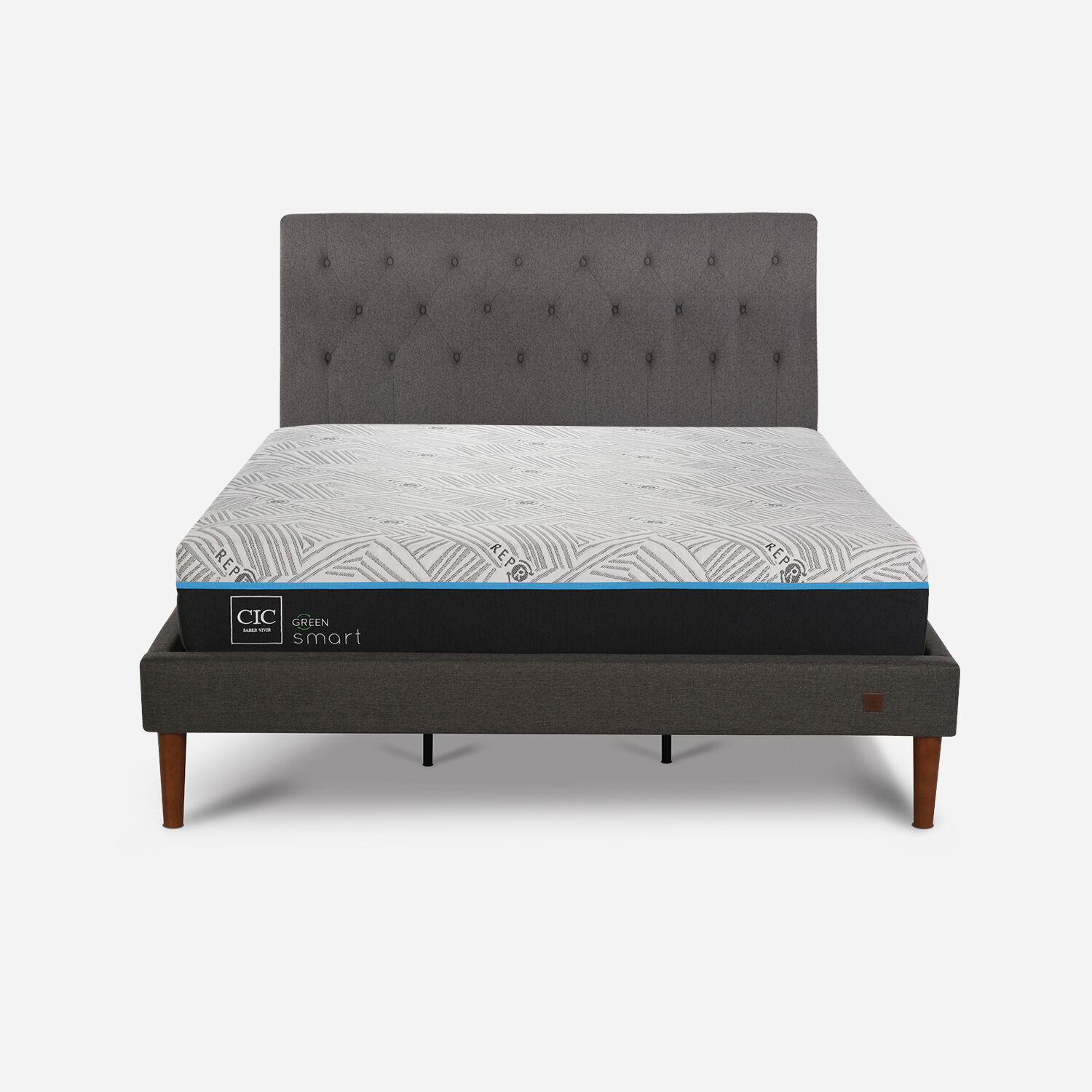 Cama Europea Curve King Infinity Green + Respaldo Kavery