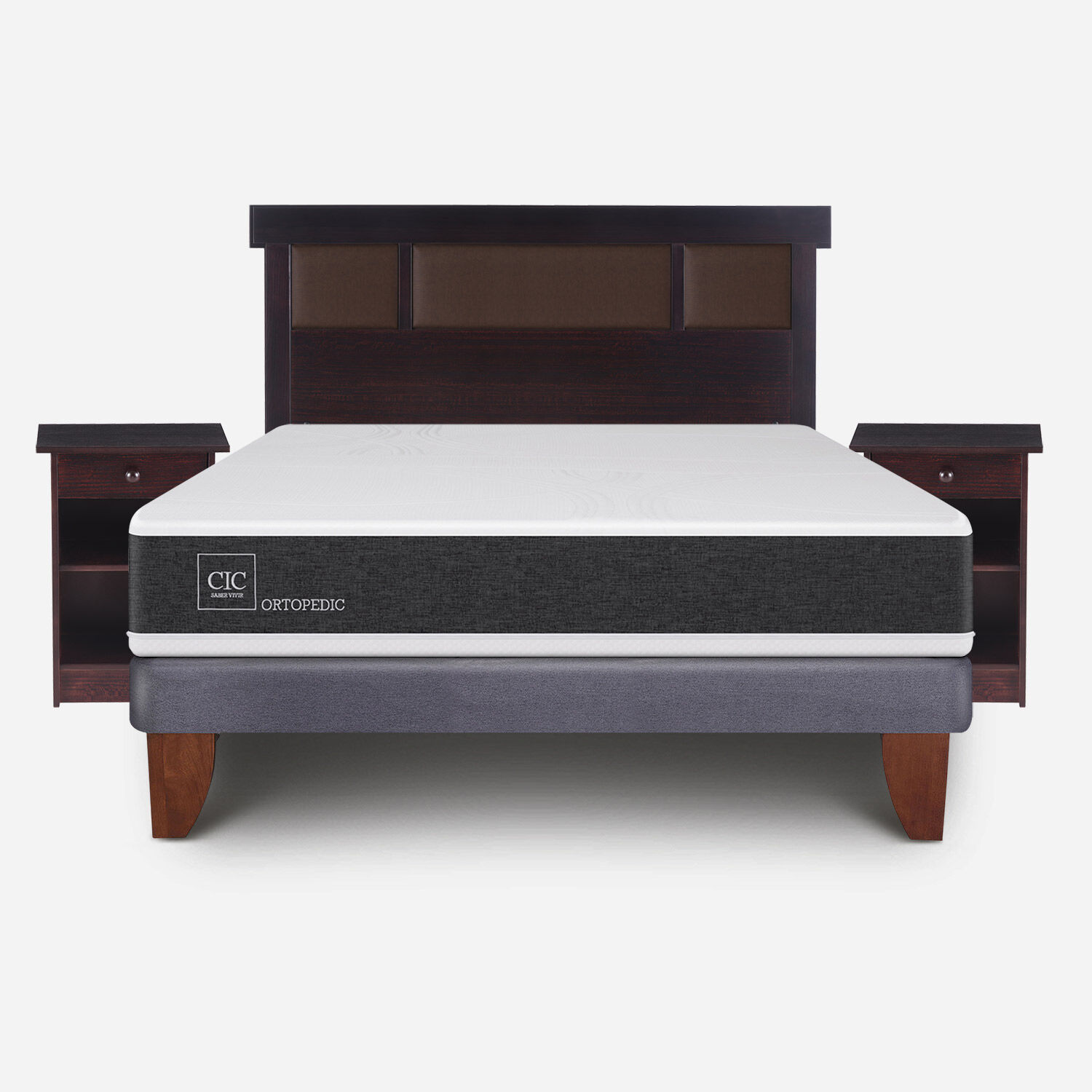 Cama Europea 2 Plazas Ortopedic Base Normal + Set Dublín Choc