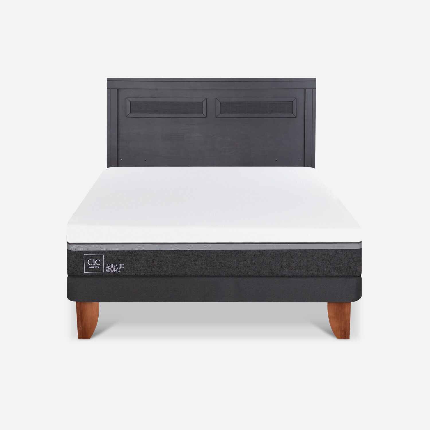 Cama Europea 2 Plazas Ortopedic Advance Base Normal + Respaldo Milán Negro