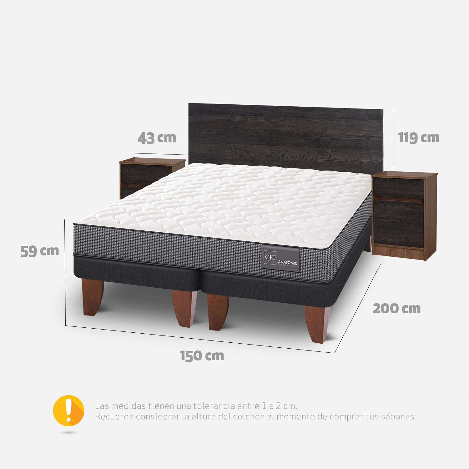 Cama Europea 2 Plazas Anatomic Base Dividida + Set Espresso
