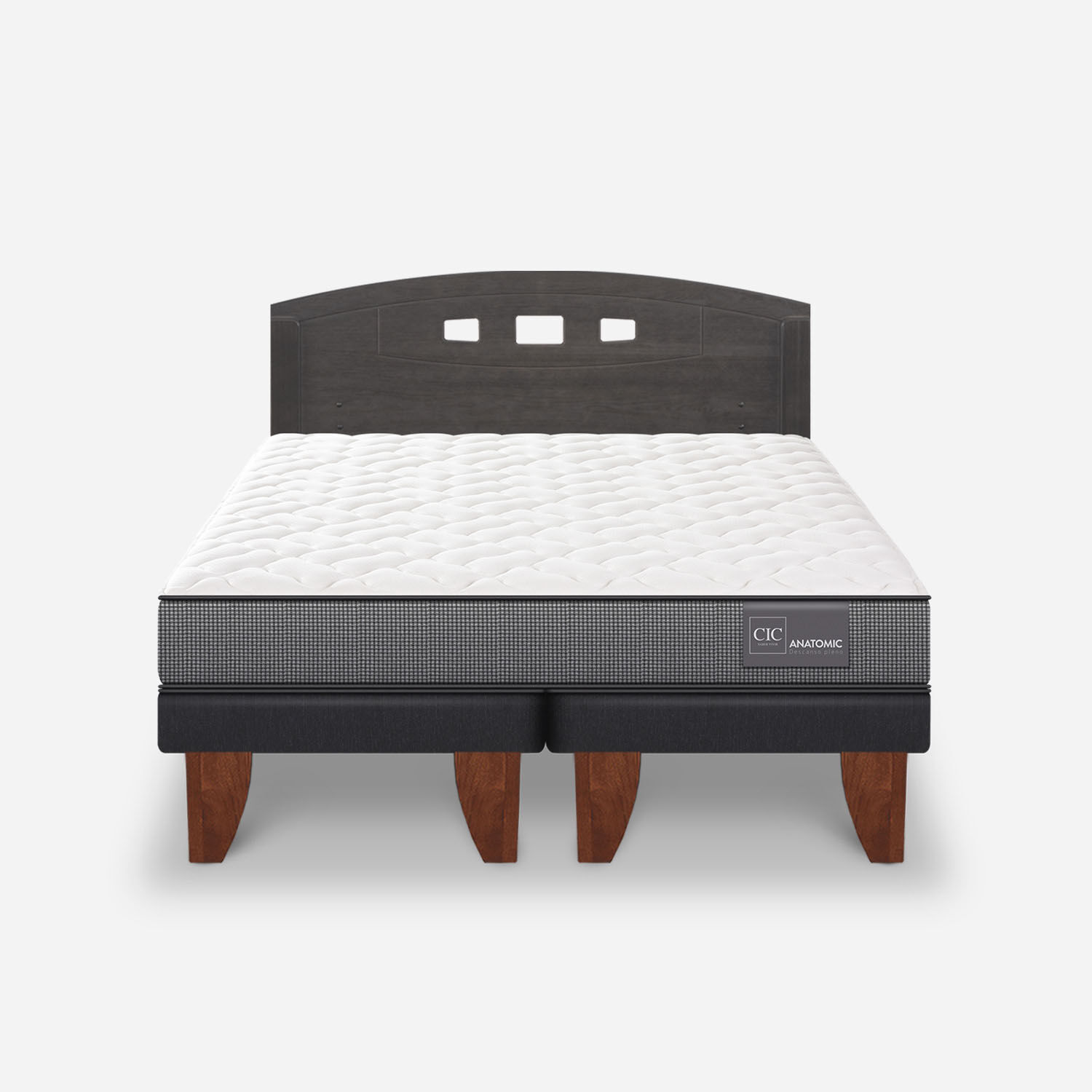 Cama Europea 2 Plazas Anatomic Base Dividida + Respaldo Gales Gris