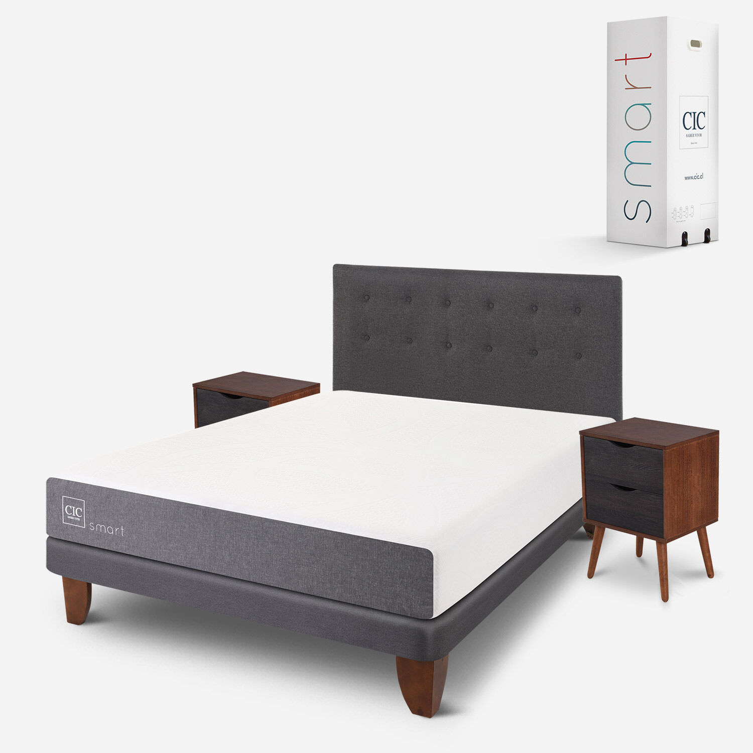 Cama Europea 2 Plazas Smart Base Normal + Set &Eacute;ufrates
