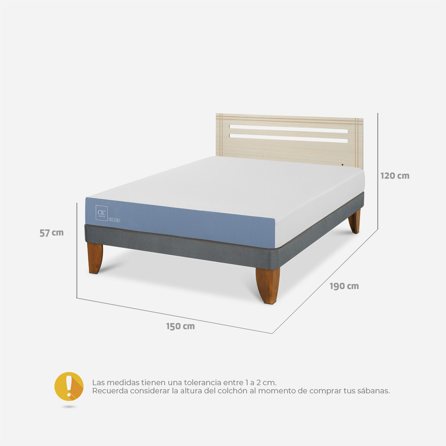 Cama Europea 2 Plazas Excellence Base Normal + Respaldo M&uacute;nich Alpino