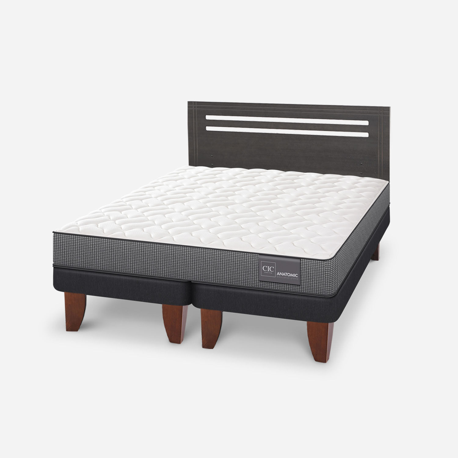 Cama Europea 2 Plazas Anatomic Base Dividida + Respaldo Múnich Gris