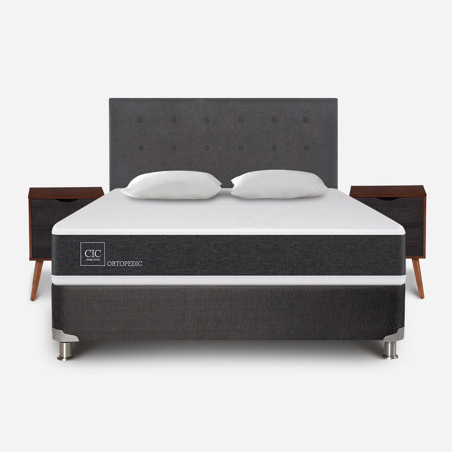 Box Spring 2 Plazas Ortopedic Base Normal 5 Zonas + Almohadas + Set Éufrates