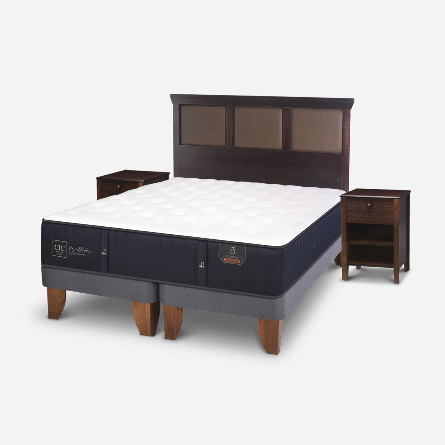 Cama Europea 2 Plazas Premium Base Dividida + Set Torino Choc