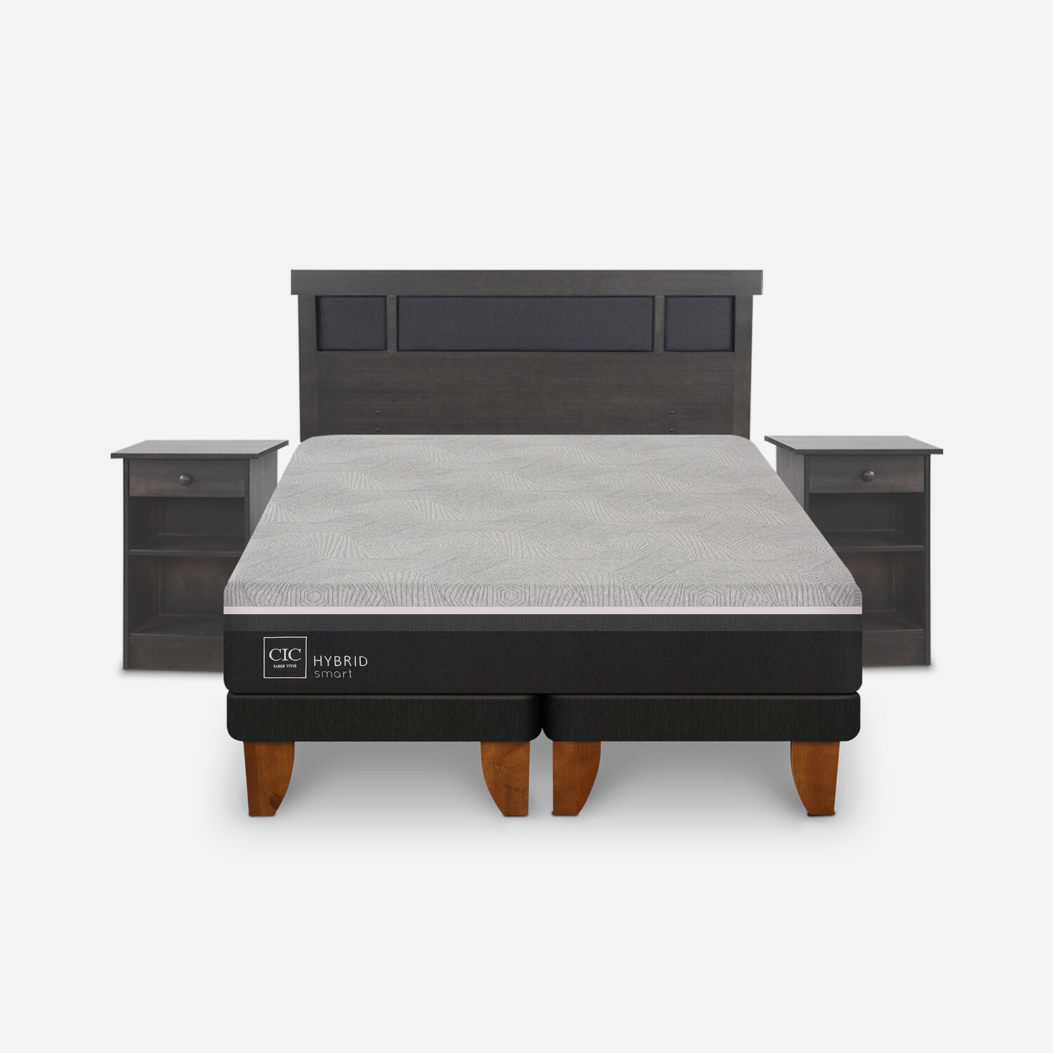Cama Europea 2 Plazas Hybrid + Set Dubl&iacute;n Gris