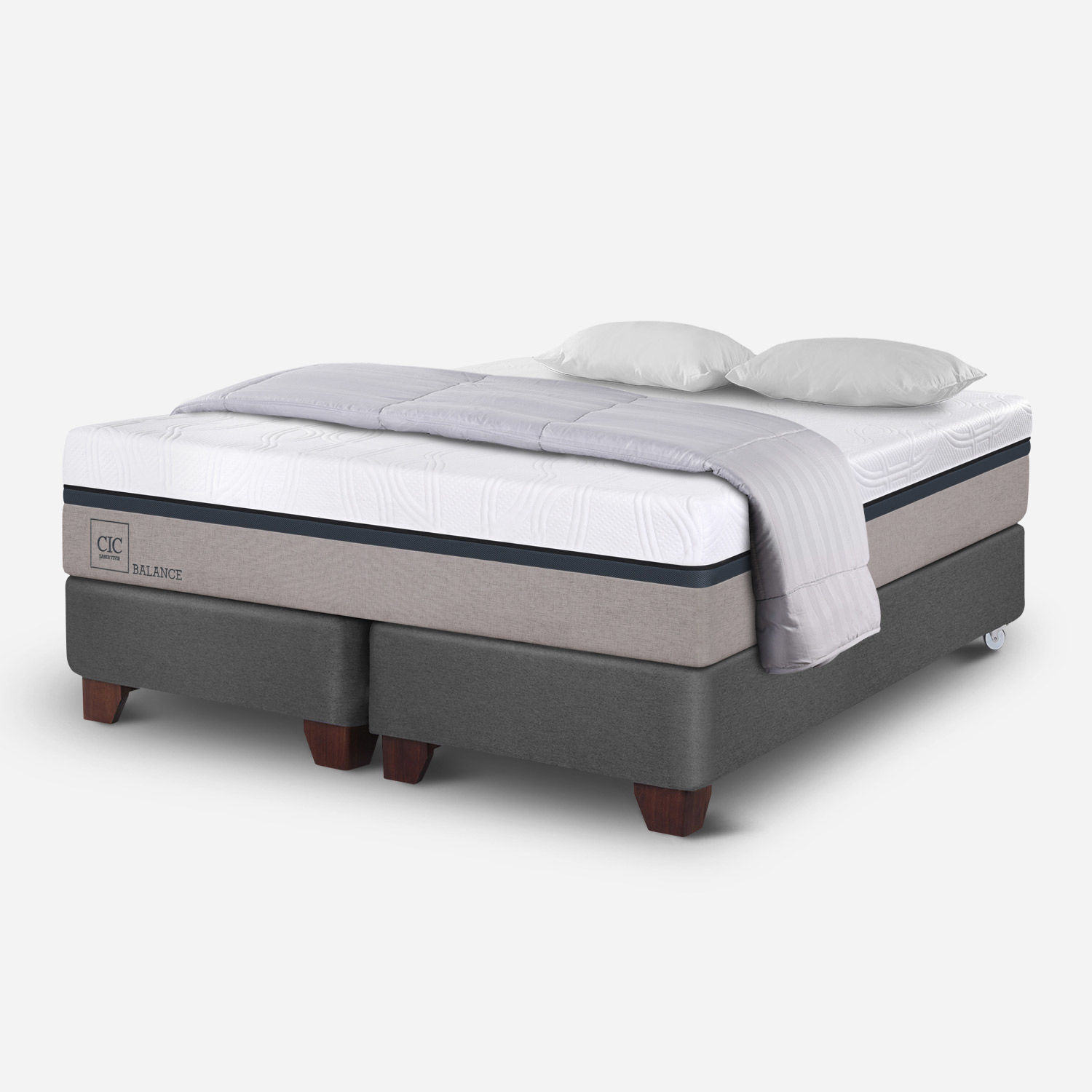 Box Spring 2 Plazas Balance Base Dividida + Almohadas + Plum&oacute;n