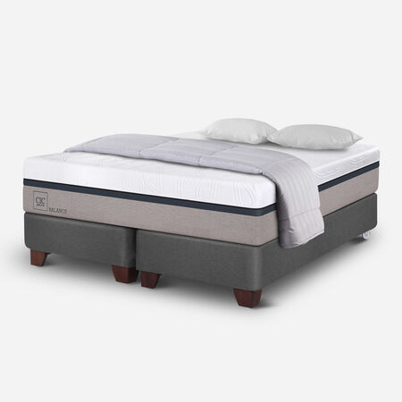 Box Spring 2 Plazas Balance Base Dividida + Almohadas + Plum&oacute;n