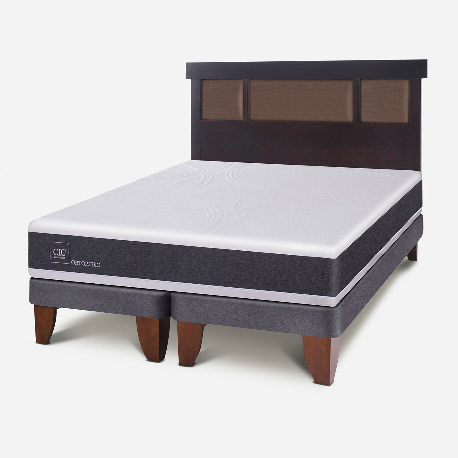 Cama Europea 2 Plazas Ortopedic Base Dividida + Respaldo Dubl&iacute;n Chocolate