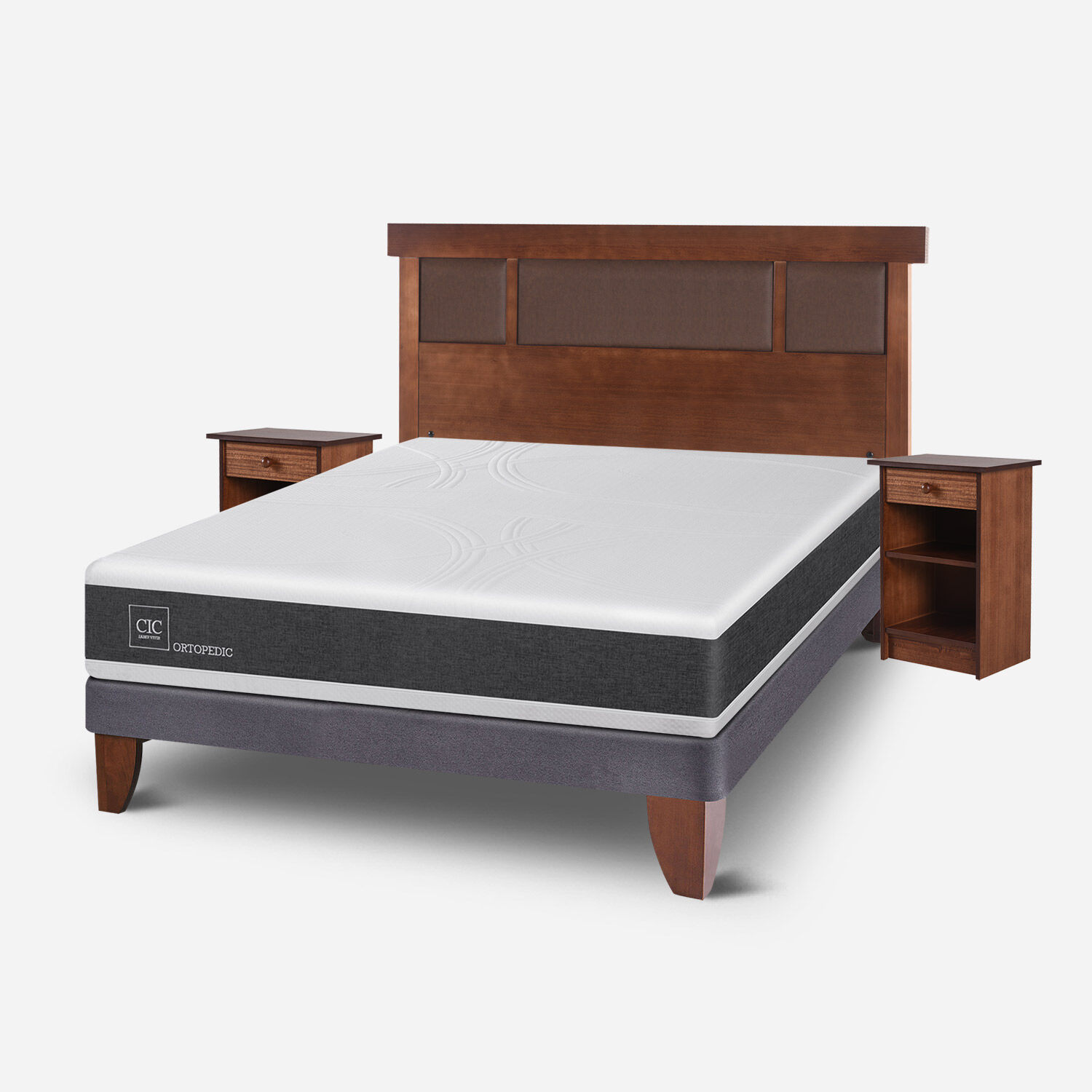 Cama Europea 2 Plazas Ortopedic Base Normal + Set Dublín Caramel