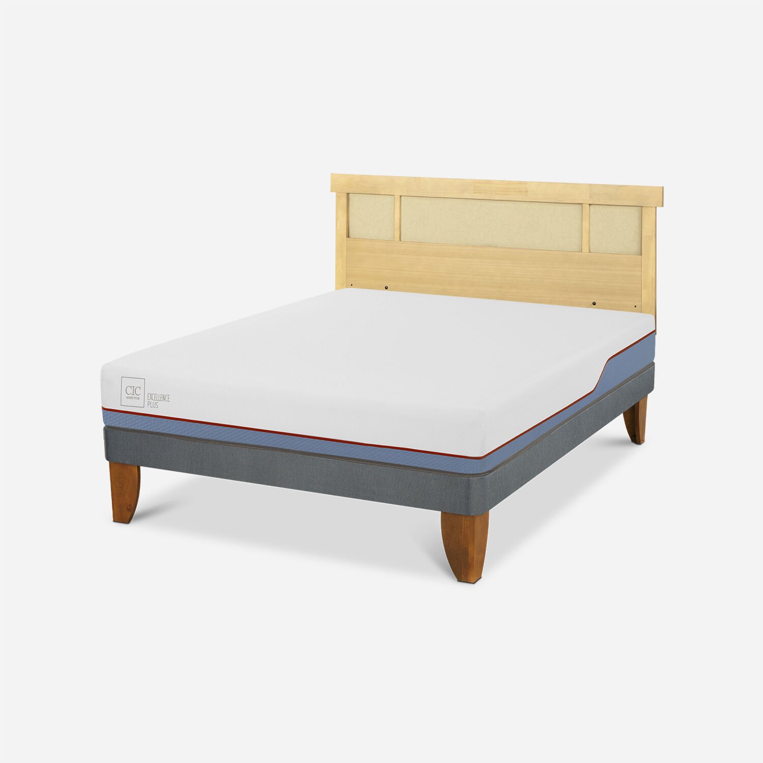 Cama Europea 2 Plazas Excellence Plus Base Normal + Respaldo Dublín Mostaza