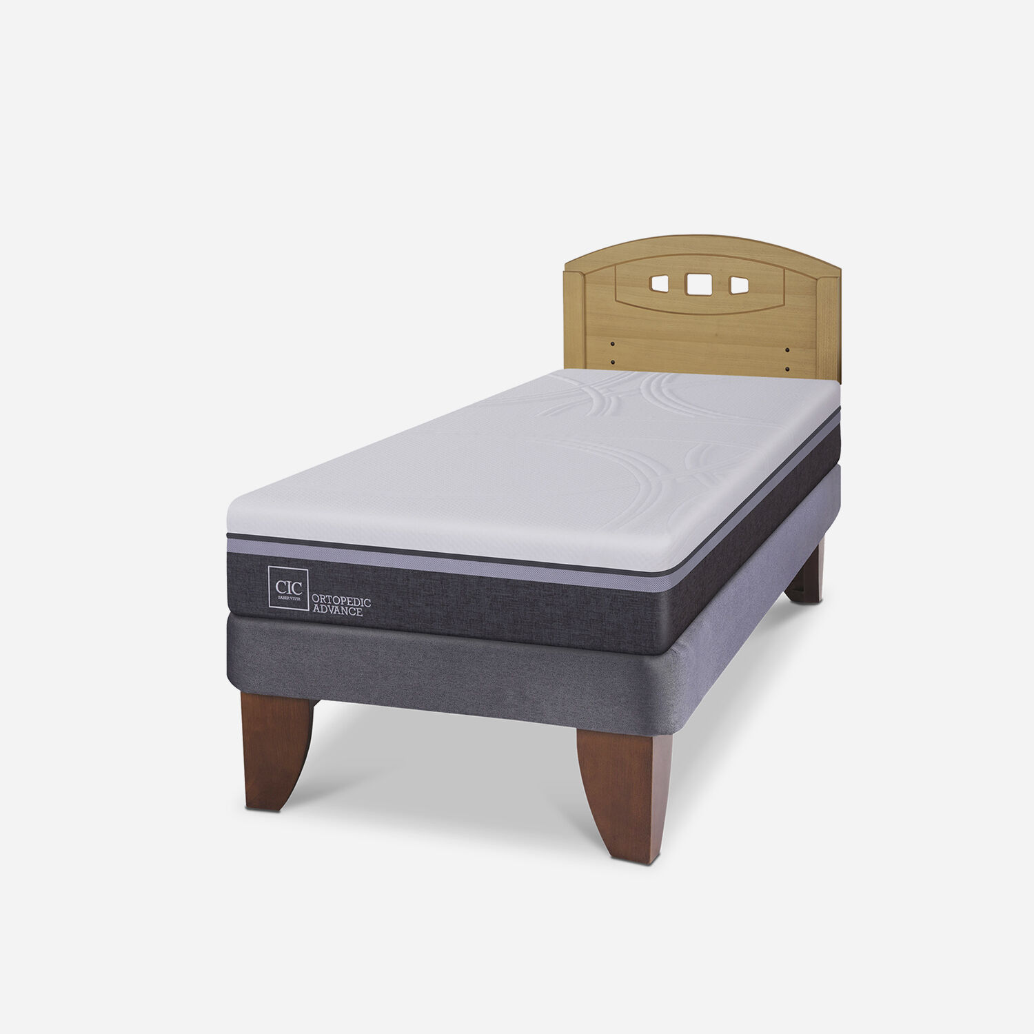 Cama Europea 1,5 Plazas Ortopedic Advance + Respaldo Gales Mostaza