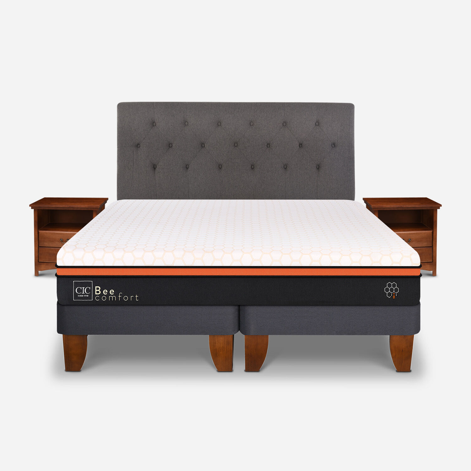 Cama Europea 2 Plazas Bee Comfort Base Dividida + Set Kavery