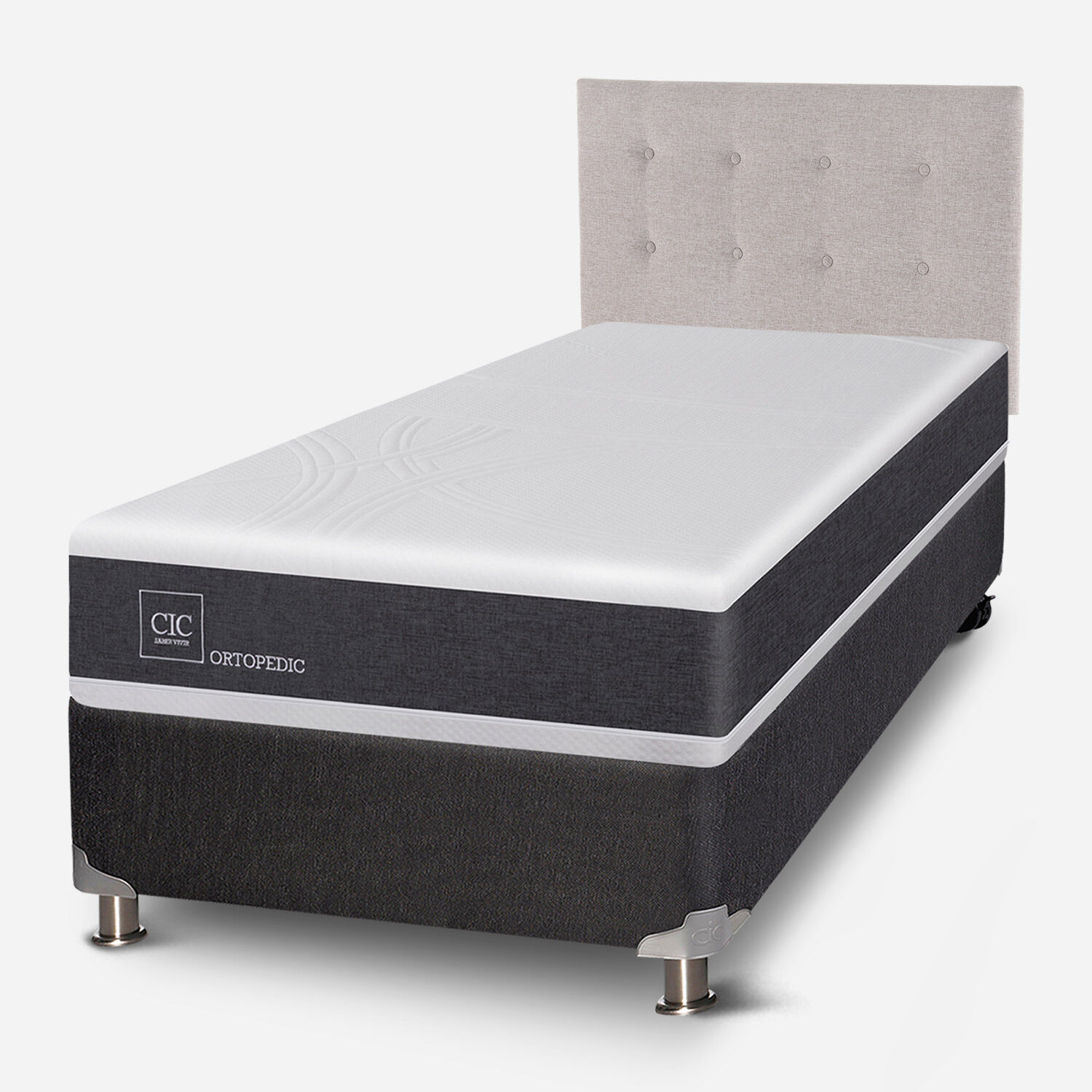 Box Spring 1,5 Plazas Ortopedic 5 Zonas + Respaldo Tigris