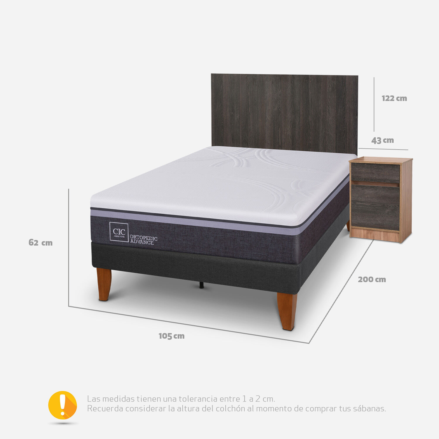 Cama Europea Curve 1,5 Plazas Ortopedic Advance + Set Espresso